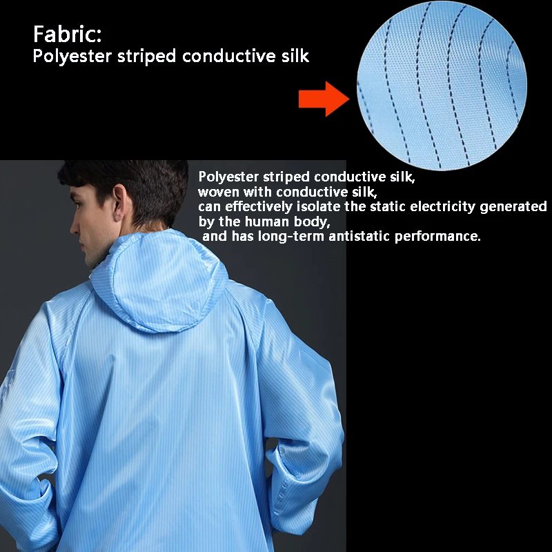 Bata antiestática blanca y azul, traje de Sala Limpia, ropa de trabajo antipolvo, traje protector de una pieza, uniforme de fábrica química de pintura en aerosol - imagen 4