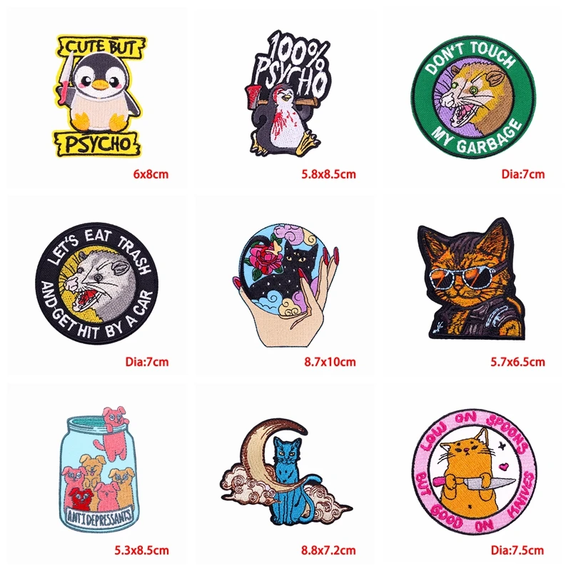 Parches bordados de gato, zorro y dinosaurio para ropa, parche de animales de dibujos animados, parches para planchar para ropa, apliques bordados para coser DIY - imagen 5