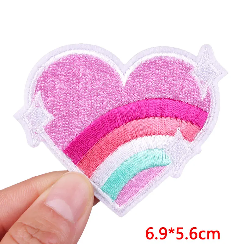 Parche de mariposa, amor, corazón, arcoíris, serie rosa, parche bordado, apliques para coser, parches para planchar para ropa, parche bonito de dibujos animados DIY - imagen 5