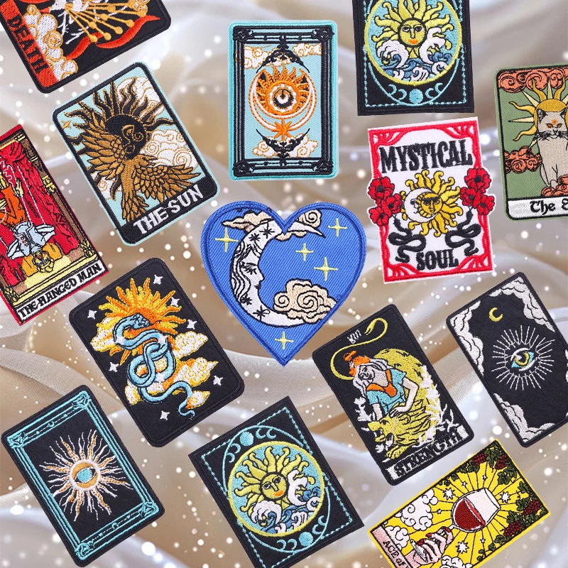 Parches termoadhesivos para planchar tarot, parches bordados para ropa, sol/luna, insignias cosidas DIY
