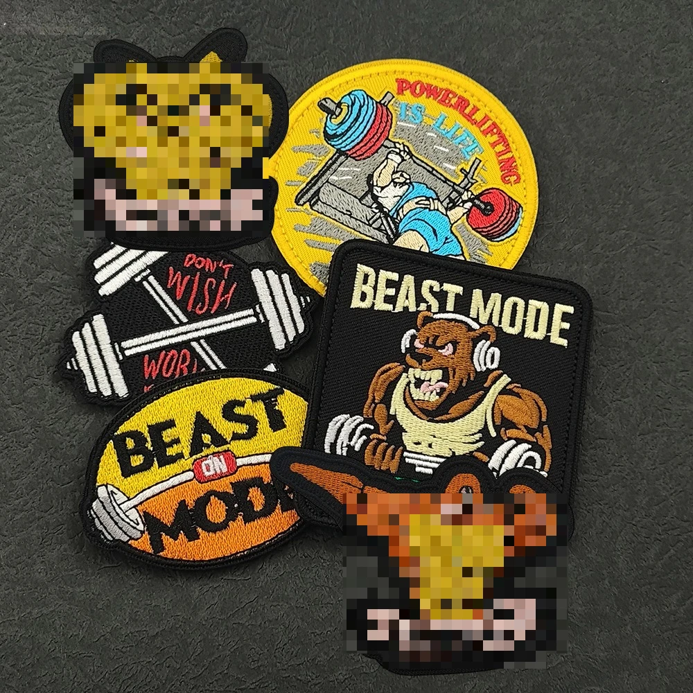 Insignias bordadas de la serie Fitness, sin dolor, sin ganancia, levantamiento de pesas, Papá Noel, brazalete MUY NICE, parches mágicos, insignia de moral - imagen 3