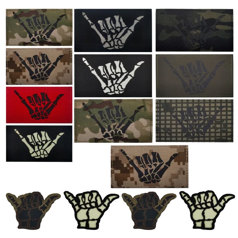 Parche oscuro brillante para dedo de mano con esqueleto de calavera, apliques de parches decorativos tácticos reflectantes infrarrojos con cierre de gancho - imagen 2