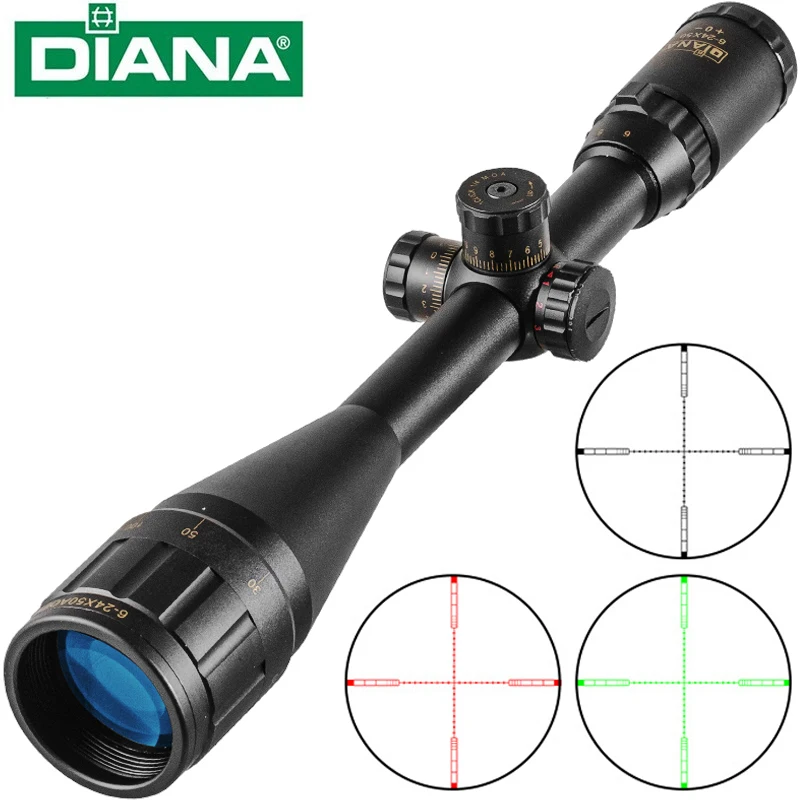 DIANA 6-24x50 AOE tácticas Rifle alcance sistema de bloqueo verde punto rojo luz equipo de francotirador mira óptica telescopio para caza