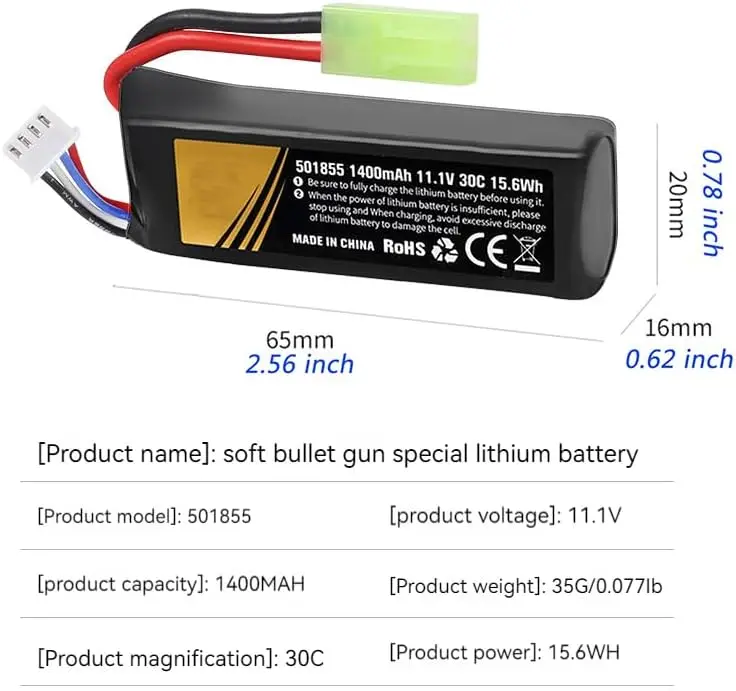 Dron Lipo con batería recargable, 11,1 V, 1400mAh, 30C, Mini enchufe Tamiya para pistolas de agua Airsoft, modelo de Rifle splatrball - imagen 3