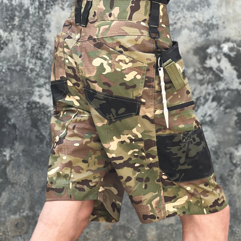 Pantalones cortos tácticos de camuflaje para hombre, pantalones cortos de carga resistentes al desgaste, múltiples bolsillos, entrenamiento al aire libre, pantalones cortos de trabajo de retazos impermeables, Verano - imagen 3