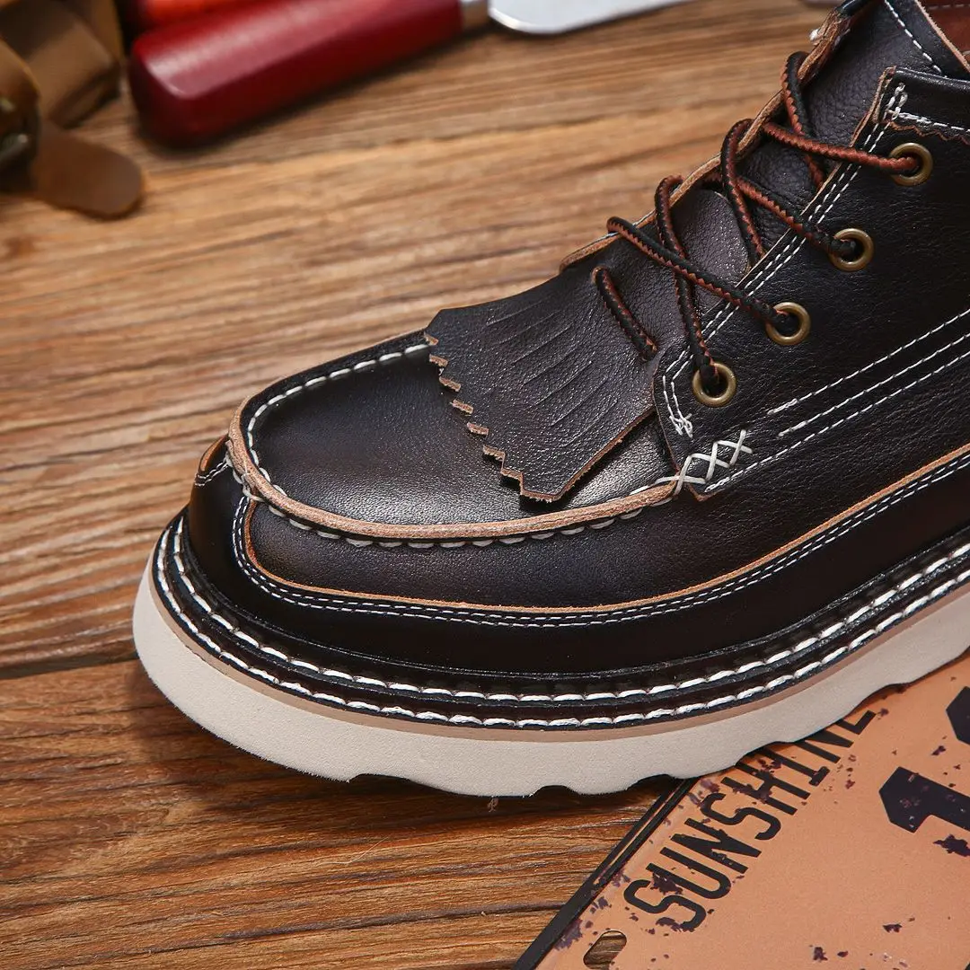 KOWM-zapatos de senderismo de piel de vaca para hombre, botas para caminar, botas de moto británicas, zapatos de trekking informales, botas de nieve de suela gruesa, zapatillas de deporte - imagen 3