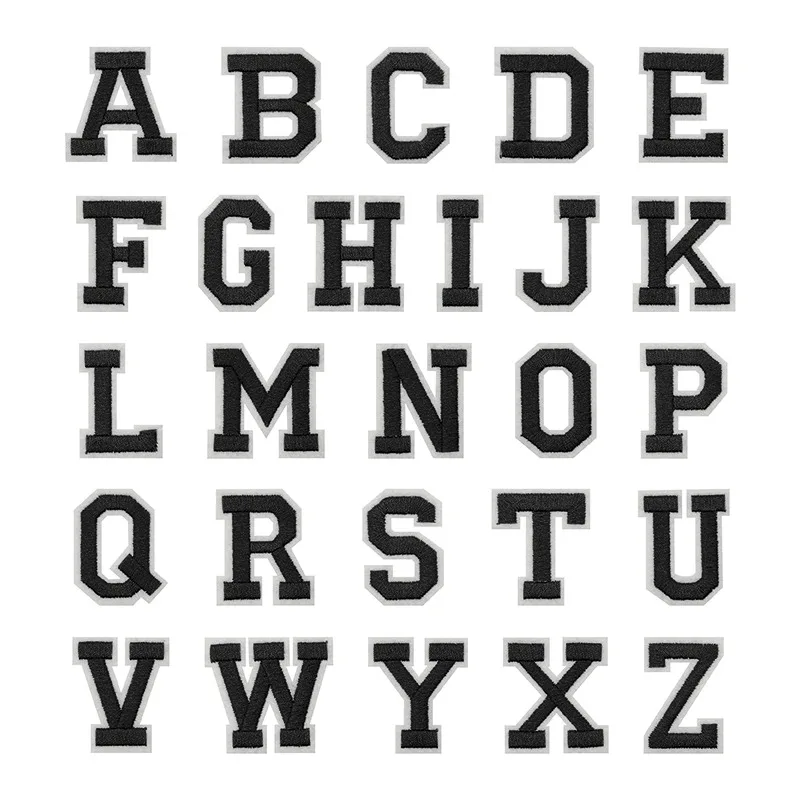 A ~ Z letras del alfabeto inglés negro con apliques bordados de borde blanco, parches termoadhesivos para ropa de tela - imagen 2