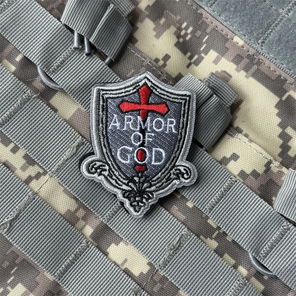 Parche militar táctico moral, armadura de Dios, escudo cruzado, gancho y bucle, apliques bordados, parches para ropa, mochila, pegatina - imagen 4