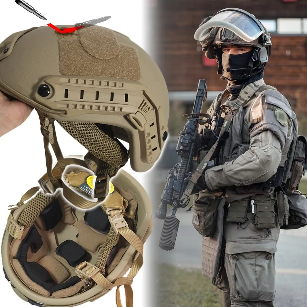 Casco de protección rápida NIJ IIIA, captación de sonido táctica y auriculares con cancelación de ruido con soporte de montaje en riel, montaje NVG de aleación de aluminio - imagen 3