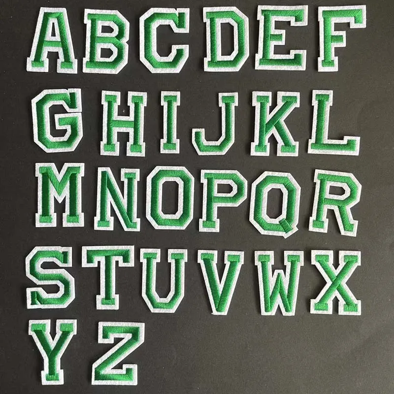 Parches de letras del alfabeto verde, insignias de letras en inglés, apliques de tela, pegatinas de ropa bordadas para ropa, A ~ Z - imagen 3