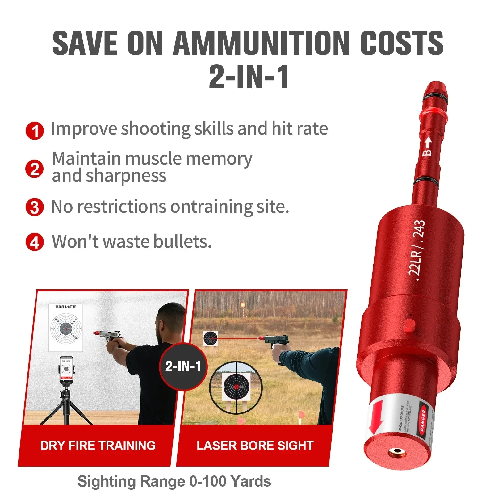 Táctico 22LR 9mm 30-30.25.27.177 7mm 223rem 7,62x39 12GA bala de entrenamiento láser punto rojo vista de orificio Airsoft tapas de presión de fuego seco - imagen 5