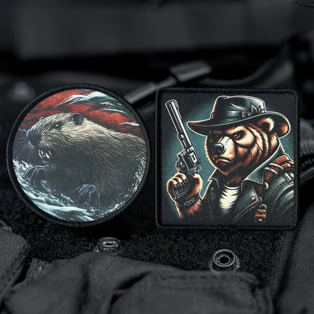 Parche táctico de castor y oso, insignia de moral impresa, gancho y bucle, brazalete militar, pegatina decorativa para mochila o ropa - imagen 2