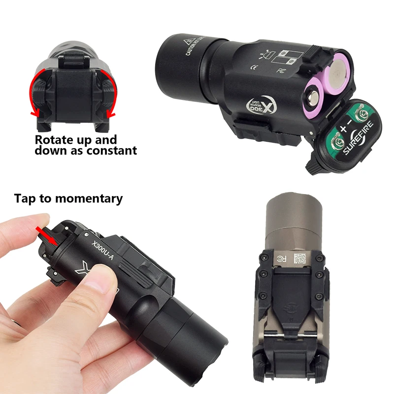 Airsoft SureFire Ultra X300 X400 X300U X300U-IR X400V serie pistola de Metal luz colgante linterna de caza compatible con riel de 20mm G17 G19 - imagen 5