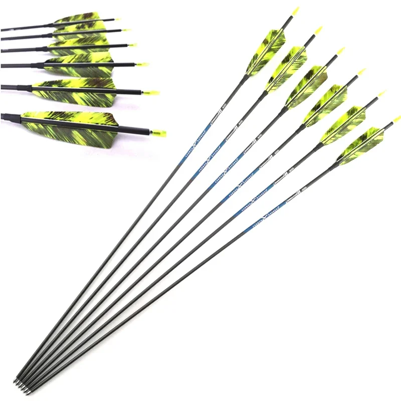 Flechas de carbono plumas pavo puntas nock para arco recurvo caza tiro