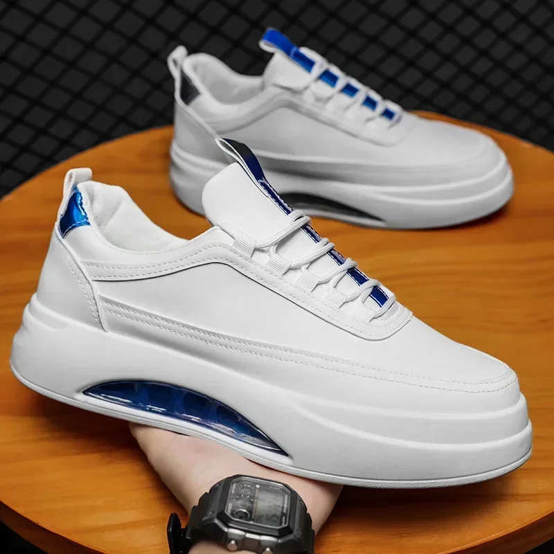 Zapatillas de deporte informales con plataforma para hombre, zapatos blancos de ocio, antideslizantes, vulcanizados, con cojín de aire, 2024 - imagen 5