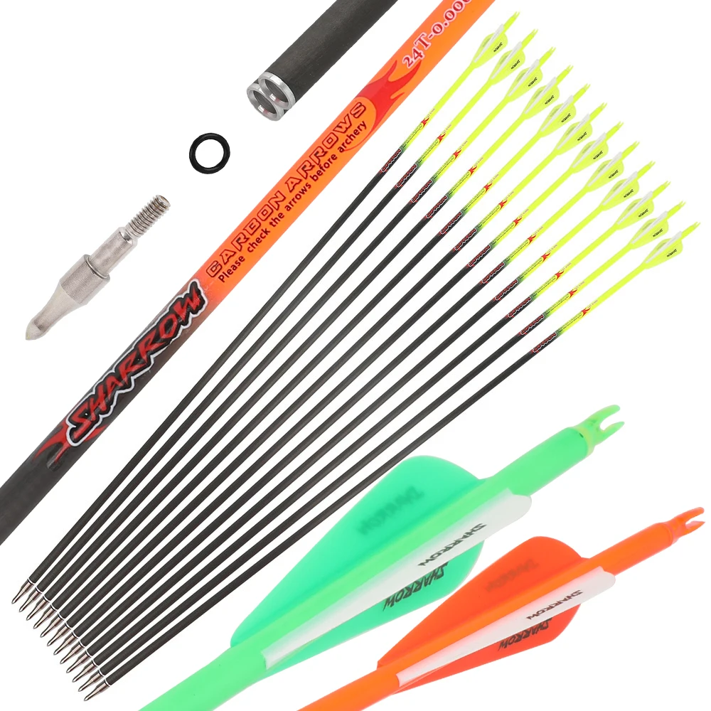 ‌ 6/12 Uds flechas de carbono puro para tiro con arco 32 pulgadas ID6.2mm columna vertebral 300-600 paletas de 3 pulgadas 0.006 enderezamiento para caza al aire libre ‌
