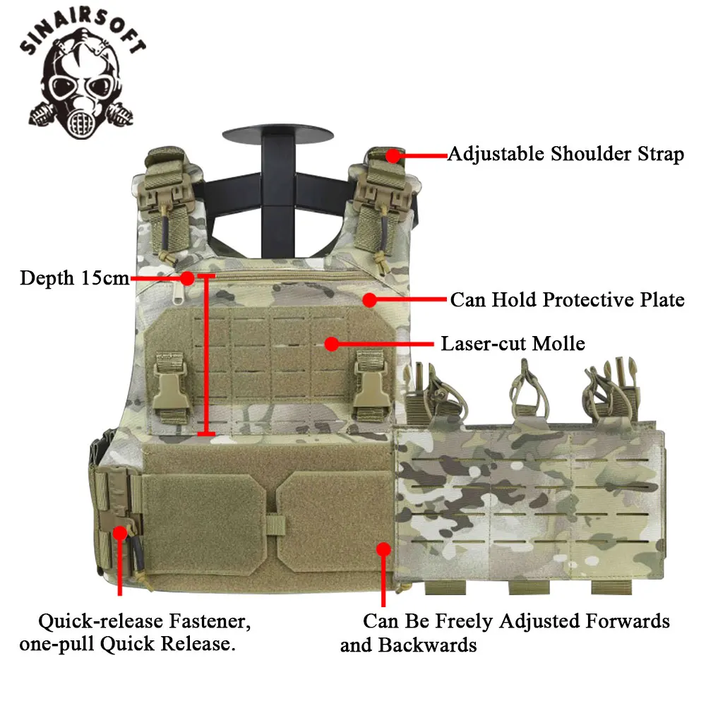 Chaleco táctico VCU, placa cortada con láser ligera, hebilla de liberación rápida, portador de placa de caza con bolsa para revistas 556 762 - imagen 3