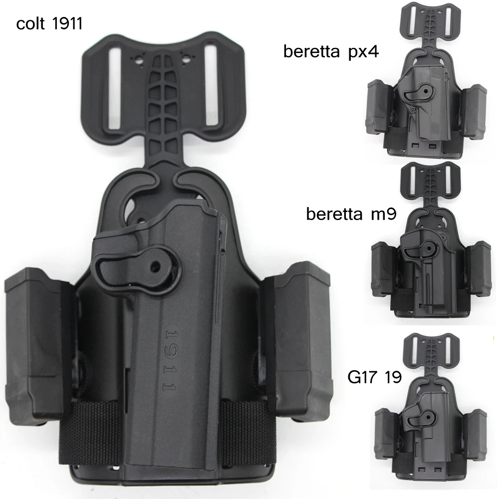 Funda de pistola de pierna caída de caza, funda de pistola táctica con bolsa de doble cargador para Glock 17 19 Colt 1911 Beretta M9 PX4 - imagen 2