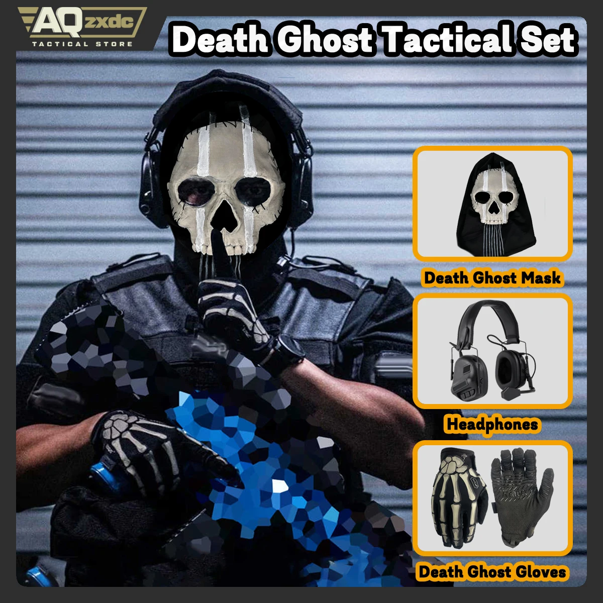 AQzxdc Cod Ghost Mask V2 Set Auriculares Tácticos Guantes Fantasma