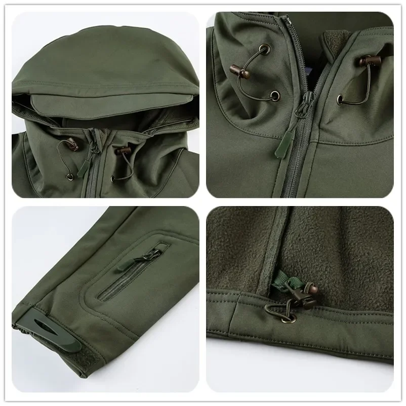 Chaquetas tácticas al aire libre para hombre, ropa de lana impermeable, cortavientos resistente al desgaste, chaqueta de combate de camuflaje, abrigos Bomber con capucha para hombre - imagen 5