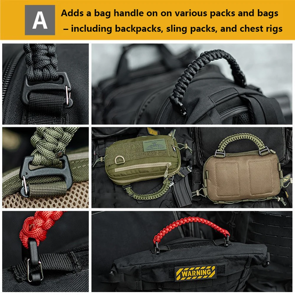 Asa para bolsa táctica, correa de Paracord tejida, Clip de plástico, accesorio MOLLE para mochila, soporte para botella de agua, chaleco de caza - imagen 2