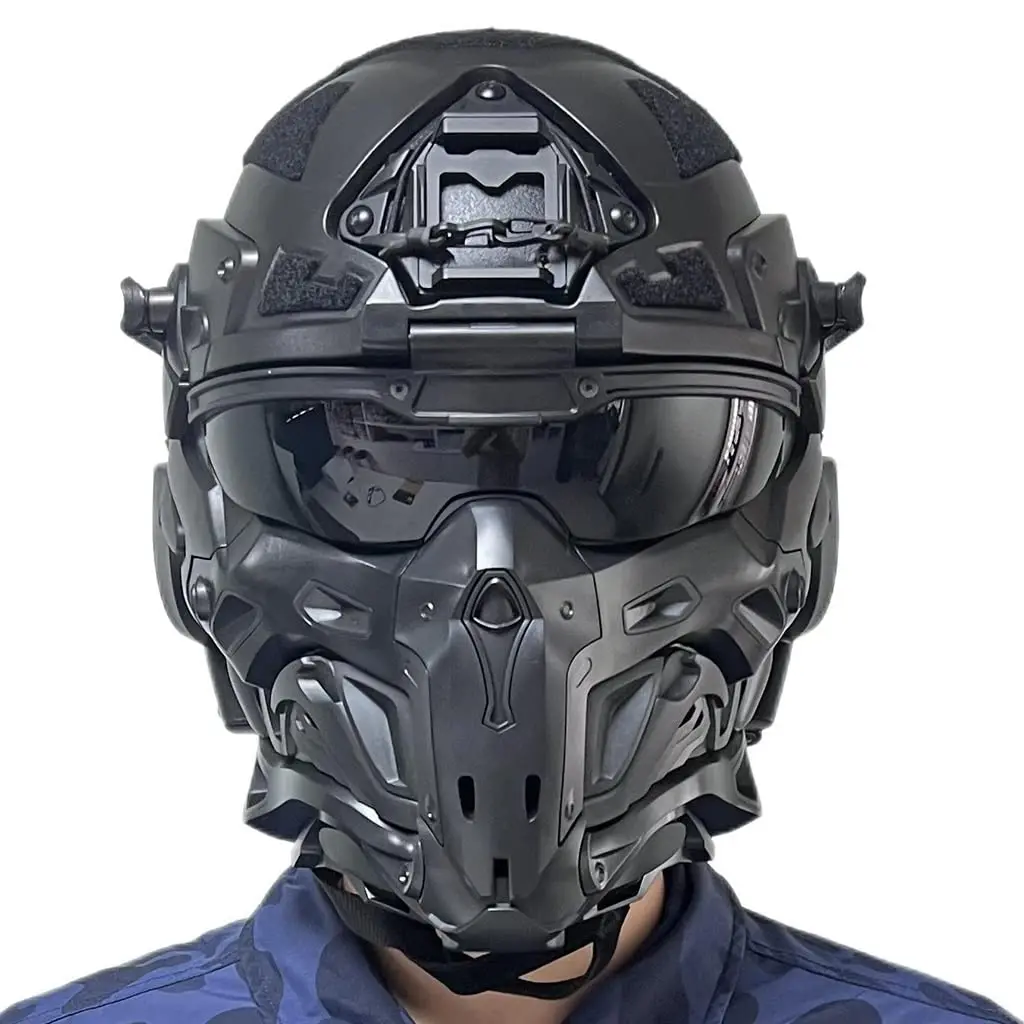 Casco de Airsoft todo en uno, máscara de cara completa, auriculares tácticos HD integrados, visera de ventilador antivaho, gafas deslizantes para caza de Paintball - imagen 2