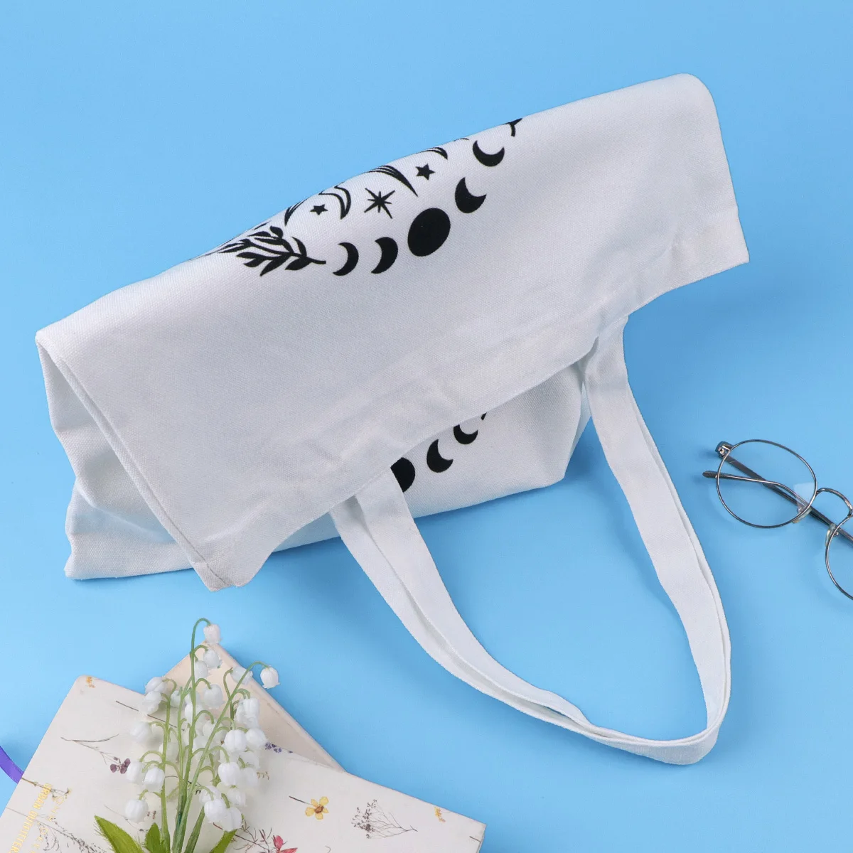 Bolso de lona de sol y luna, bolso de mano plegable, organizador de almacenamiento portátil, bolso de compras para mujer, bolso de hombro de colegio - imagen 2