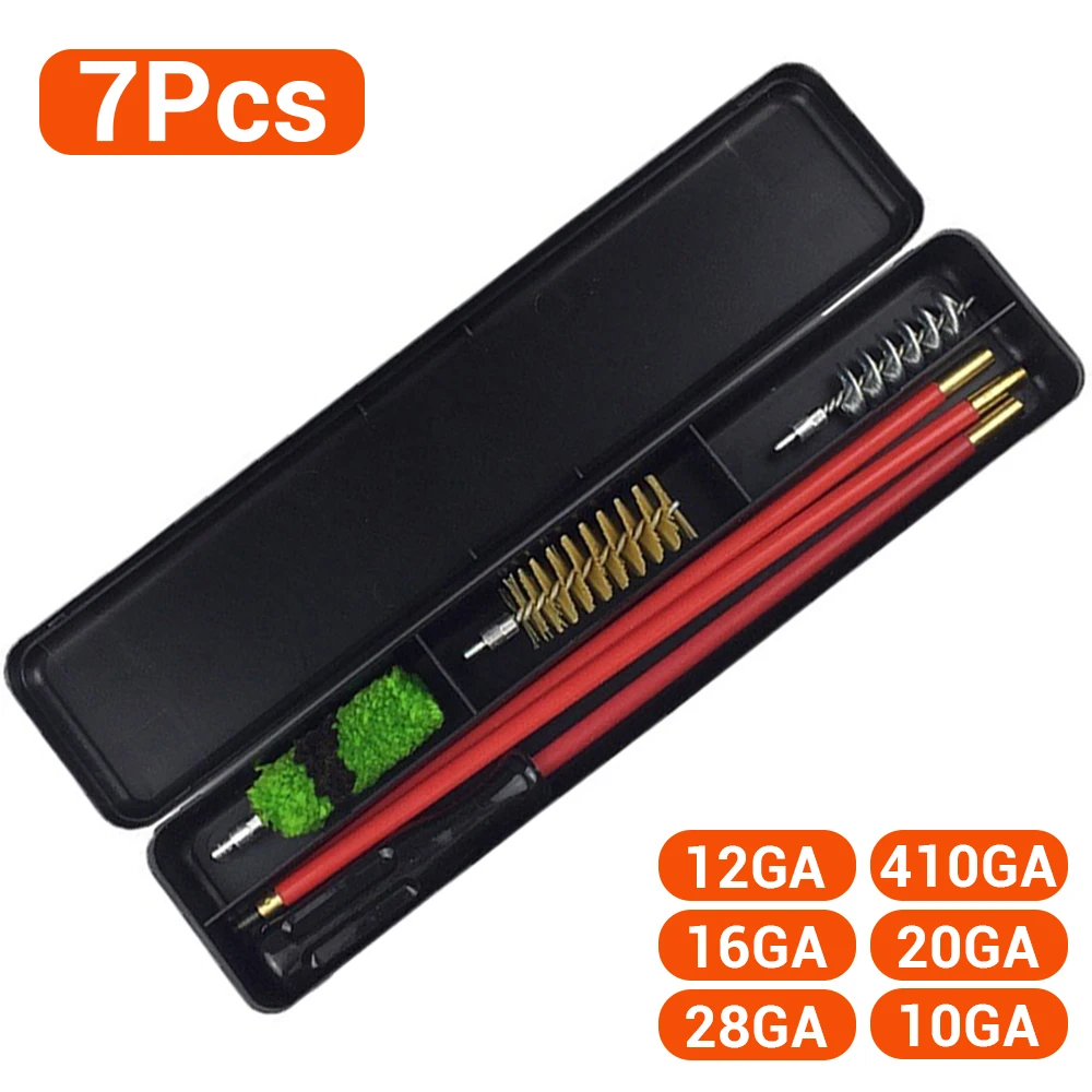 7 Uds Kit de limpieza de pistola cepillos de varilla de Metal herramienta de limpieza de pistola de Rifle juego de cepillos de limpieza de Rifle para 12GA 20GA 16GA 28GA 410GA 10G