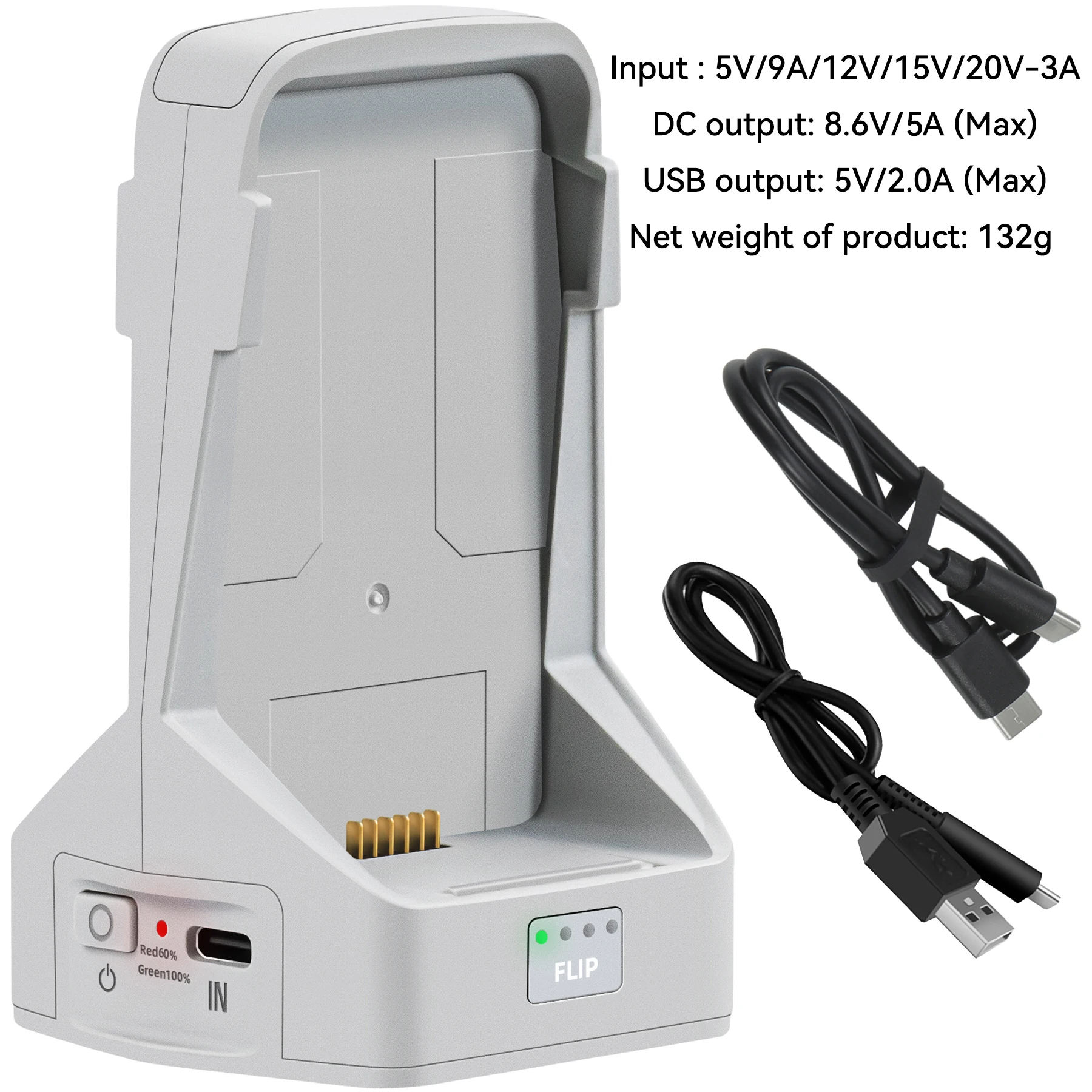 Cargador Vertical de doble canal para DJI, cargador rápido lateral a lado, Banco de energía de administrador de mayordomo para accesorios de Dron DJI Flip - imagen 3