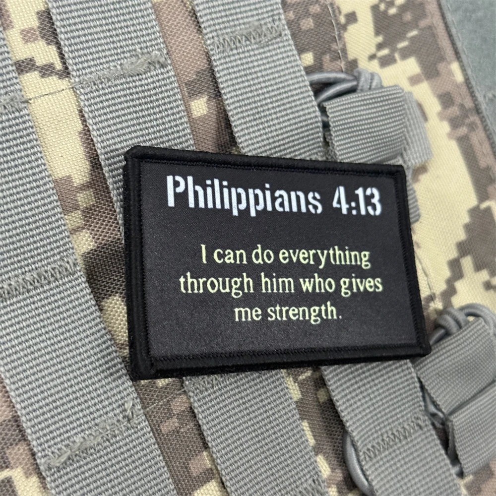 Filipenses 4:13 versículo de la Biblia, parche divertido religioso, insignia de moral táctica, gancho y bucle impreso, mochila, ropa, pegatina, brazalete - imagen 5