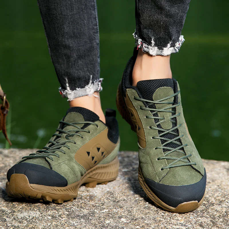 HIKEUP-Zapatillas deportivas de cuero para hombre y mujer, zapatos de Trekking, senderismo, escalada, diseñador de lujo, talla grande - imagen 5