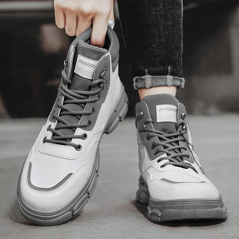 Botas altas informales, zapatos de cuero para hombre, botas militares de tobillo para motocicleta a la moda para exteriores, botas tácticas de invierno para hombre - imagen 4