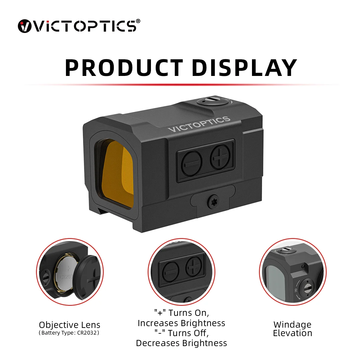 VictOptics SRD 1x18x20 Mira de Punto Rojo 4MOA con Sensor de Movimiento para Glock compatible con A.C.R.O., 9 Niveles de Brillo, Batería Lateral para Tiro Táctico con Pistola - imagen 3