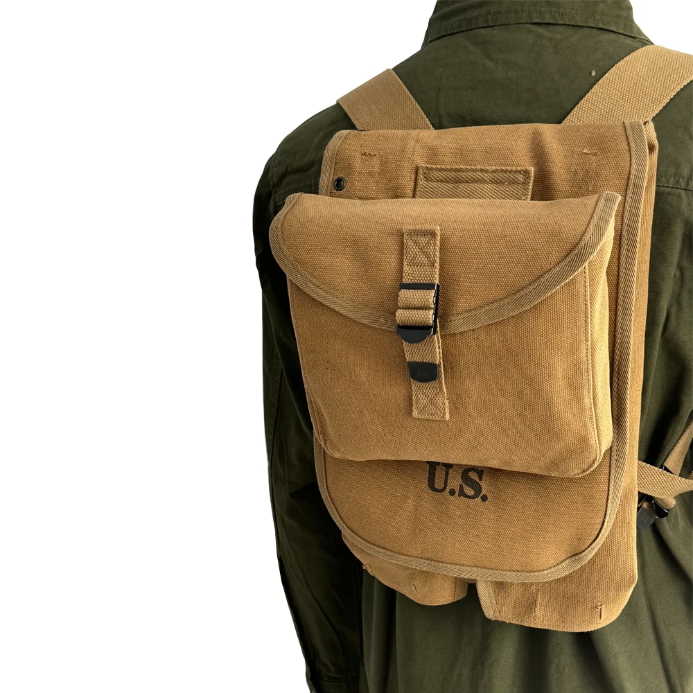 Mochila de equipo táctico estadounidense M1928 de la Segunda Guerra Mundial, bolso de lona caqui Retro, colección de réplica de equipo táctico de campo - imagen 3