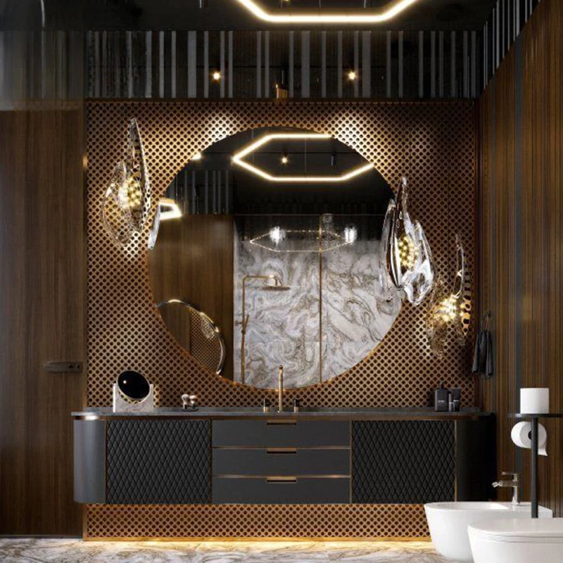 Hotel club villa es adecuado para encimera de roca personalizada de alta gama, lavabo integrado, gabinete de baño combinado, soporte de baño - imagen 2