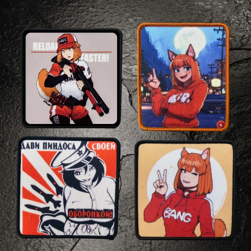 Parche de práctica de zorro, insignia de moral de chica de dibujos animados de Anime, parches de impresión del ejército militar táctico, pegatinas de sombrero para mochila con gancho y bucle