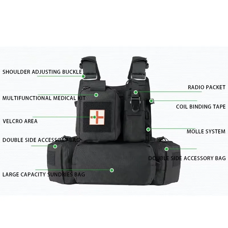 Chaleco táctico de protección completa YAKEDA, chalecos tácticos de camuflaje para exteriores de liberación rápida con hebilla de serpiente de Metal MOLLE - imagen 5