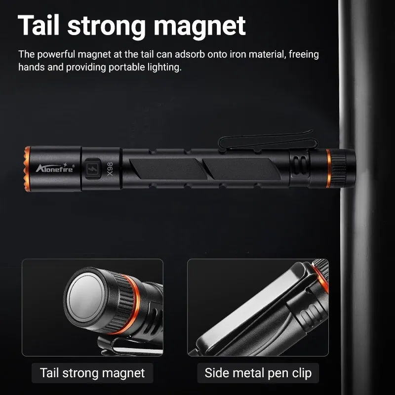Alonefire Zoom Mini EDC pluma linterna USB recargable imán pequeña antorcha al aire libre senderismo viaje Camping trabajo lámpara de reparación - imagen 3