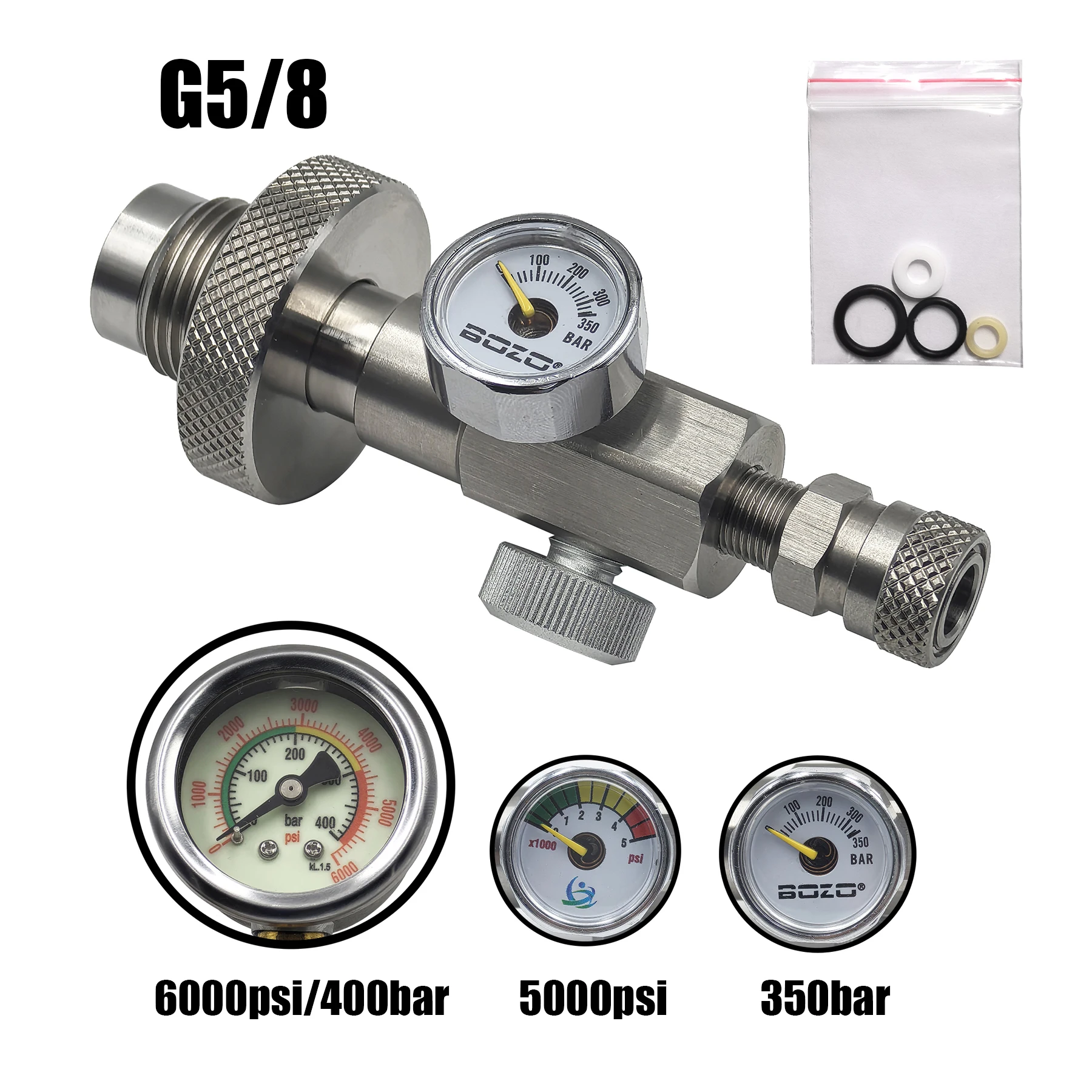 Adaptador de carga de estación de llenado HPA Scuba Diving HP, conector DIN macho/hembra, 6000psi(400bar)/5000psi/350bar Gauge - imagen 5