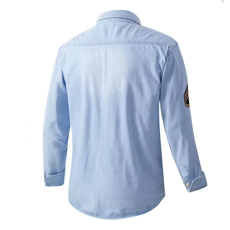 Camisa vaquera Vintage FURY de manga larga para hombre, camisa de carga informal, suave y cómoda, Tops bordados tácticos militares - imagen 3