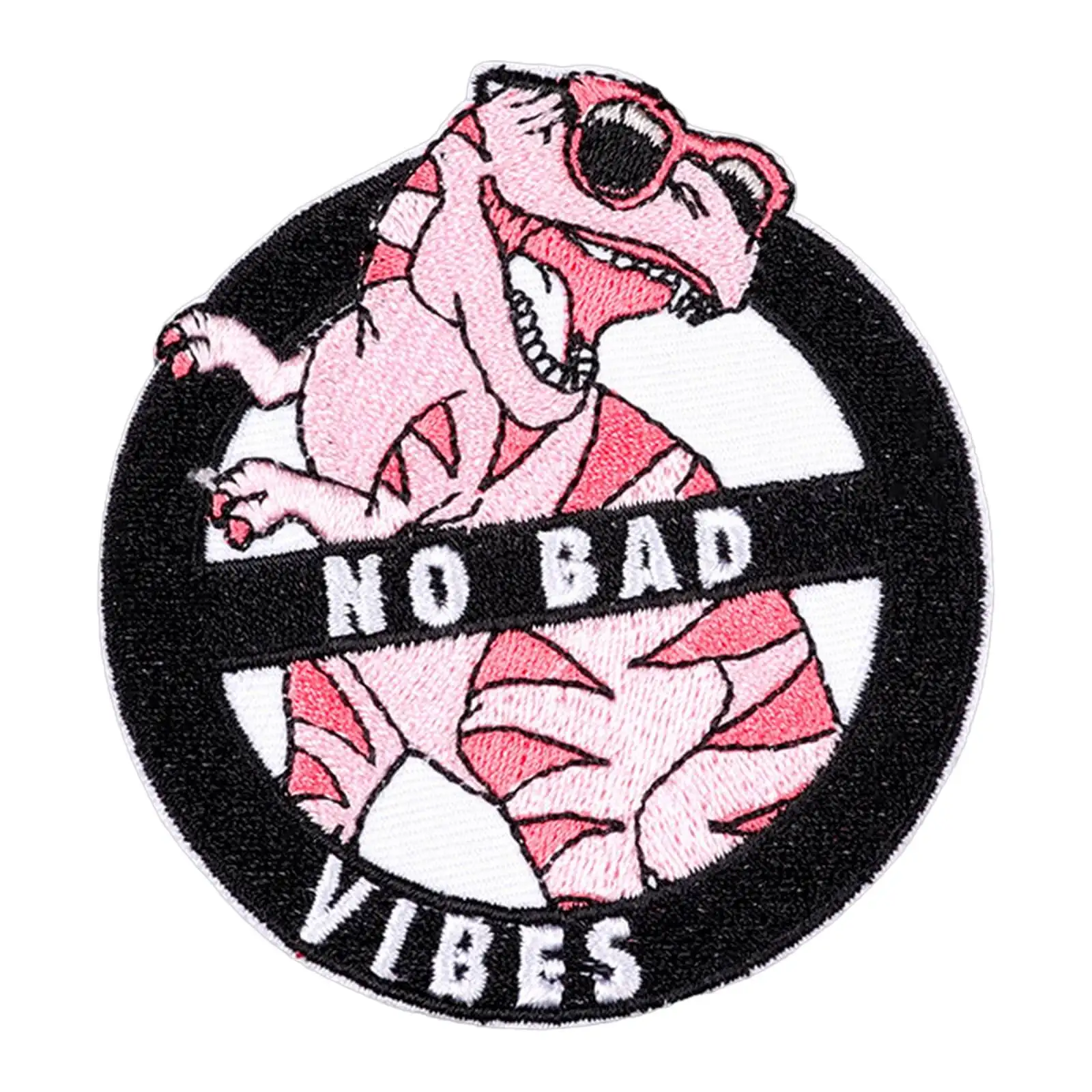 No Bad Vibes Funny Pink Dinosaur Patch, insignia de parche con apliques para planchar/coser bordada para ropa, chaquetas, mochilas, bolsos