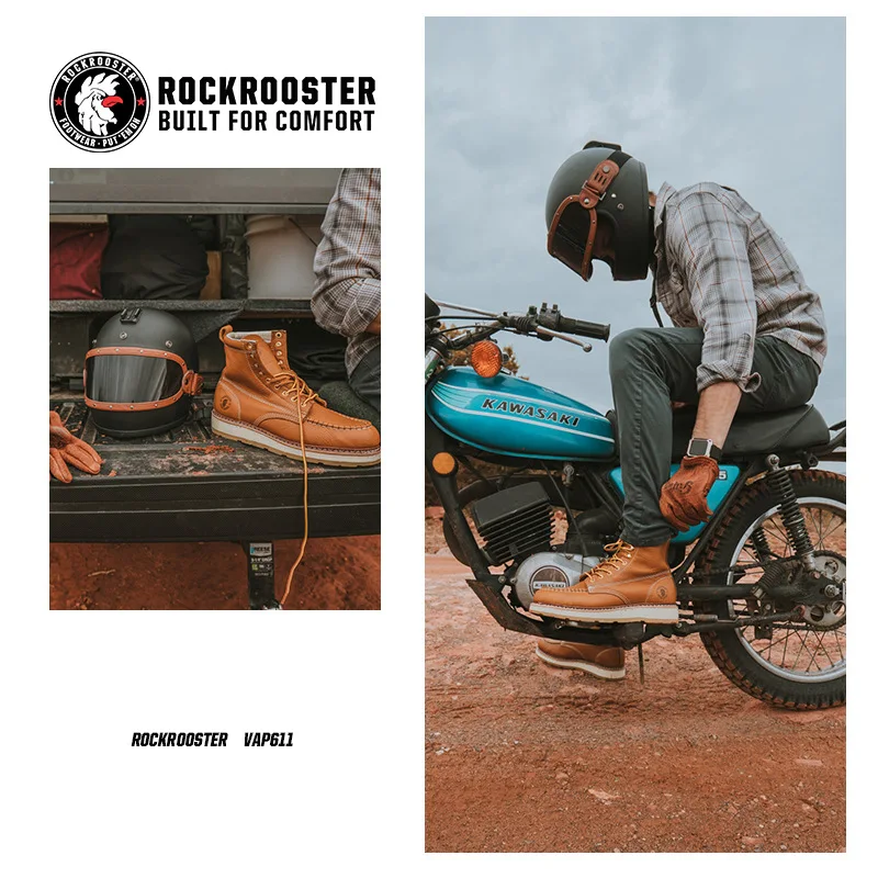 ROCKROOSTER, botas de cuero de vaca para herramientas de motocicleta, zapatos de senderismo para hombre, zapatos tácticos impermeables, botas de caza, zapatillas de deporte para acampar - imagen 4