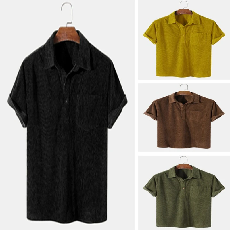 Camisa de pana hombre manga corta retro casual urbano holgada - imagen 2