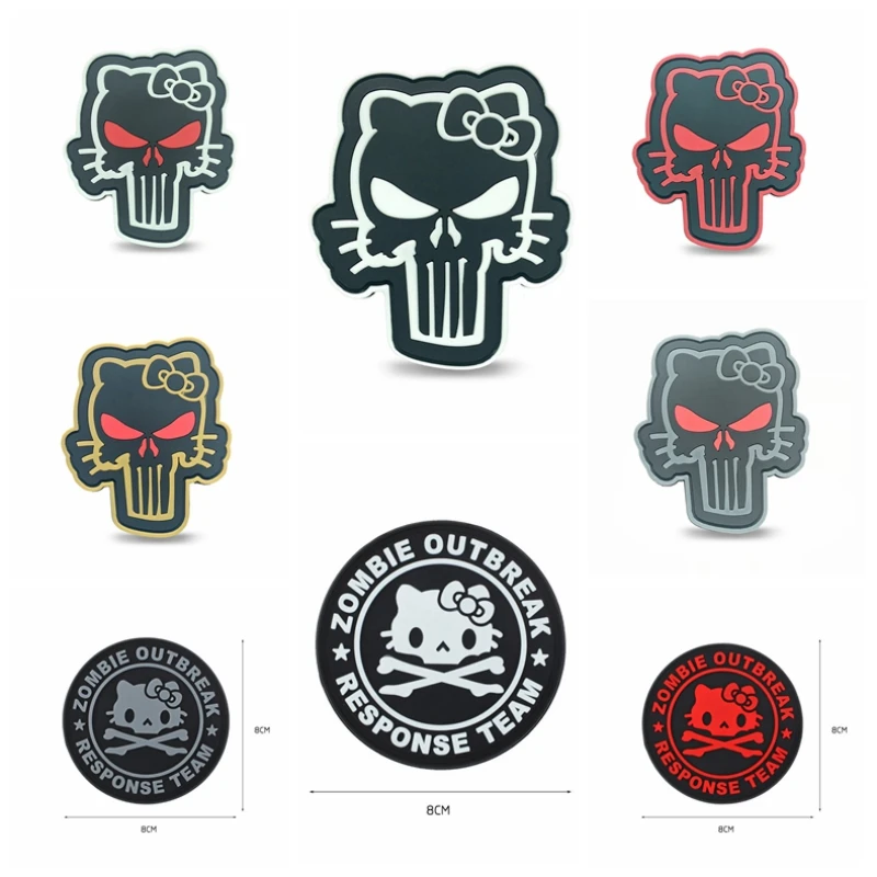 Insignia creativa personalizada de PVC, brazalete táctico con parche de gancho y bucle de moral de calavera Punisher de Hello Kitty, pegatina para mochila al aire libre - imagen 2