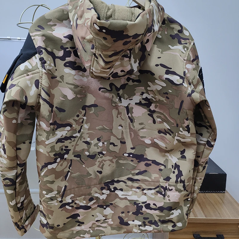 Chaqueta táctica de lana Softshell, ropa para hombre, chaqueta de entrenamiento cálida con capucha para invierno, abrigo de caza impermeable de piel de tiburón US Softair - imagen 5