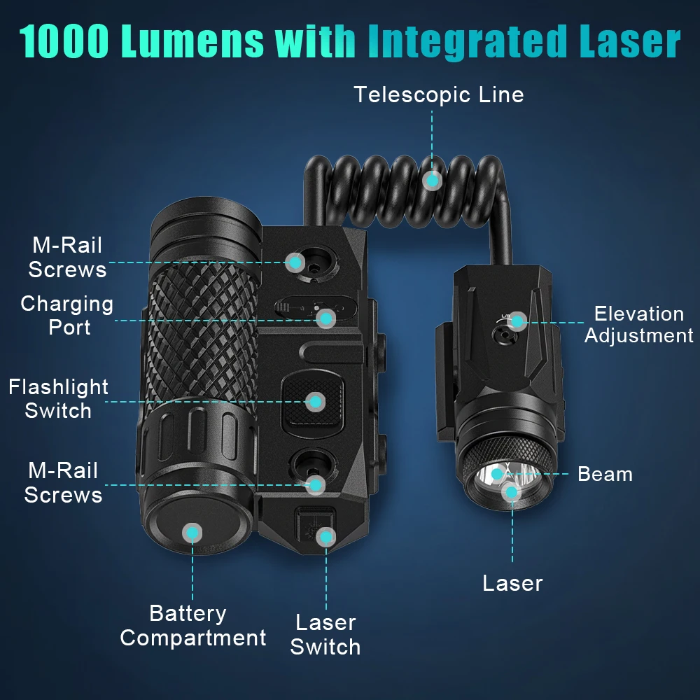 Linterna táctica para rifle con mira láser verde y Picatinny - imagen 3