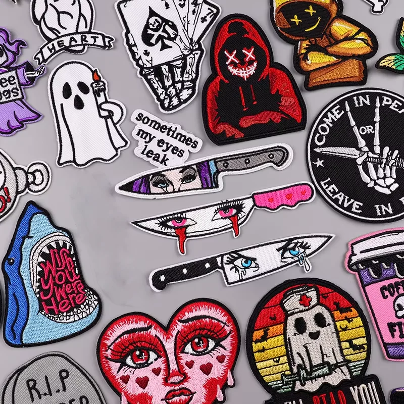 Parche bordado con cuchillo, parche Punk/fantasma, parches para planchar para ropa, parches termoadhesivos para ropa, pegatinas para coser estilo Horror - imagen 2