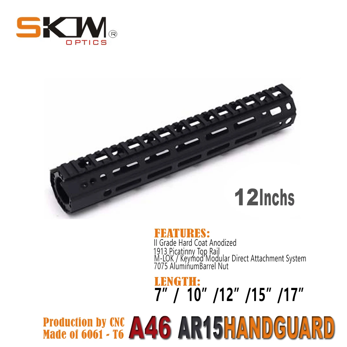 SKWGEAR Keymod M-LOK Free-Flot A46 AR15 Protector de manos 7 "9" 10 "12" 13,5 "15" 17 "para caza táctica con riel Picatinny - imagen 5