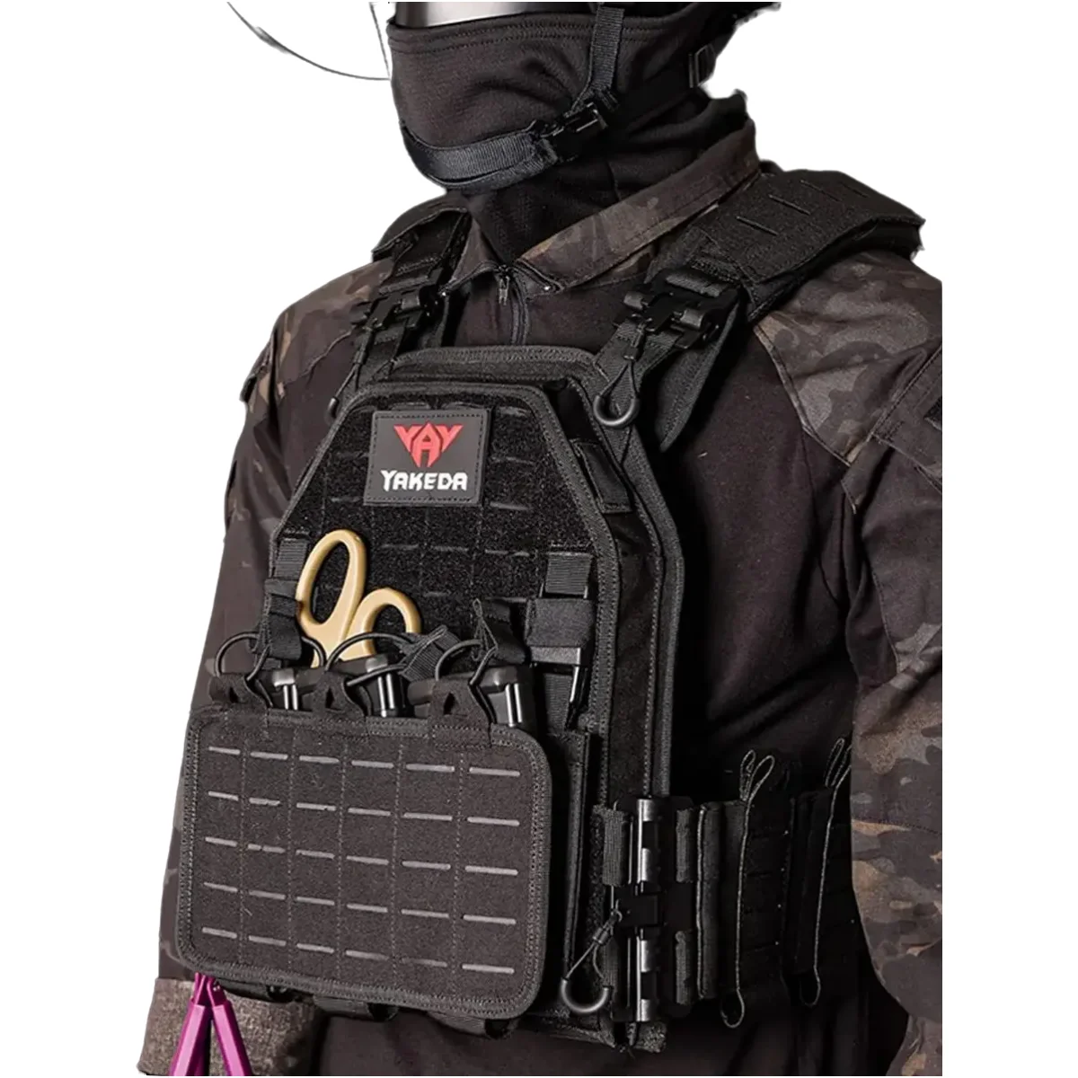 YAKEDA Chaleco táctico ligero de liberación rápida con placa de combate 1000D Nylon Molle Chaleco táctico negro - imagen 4