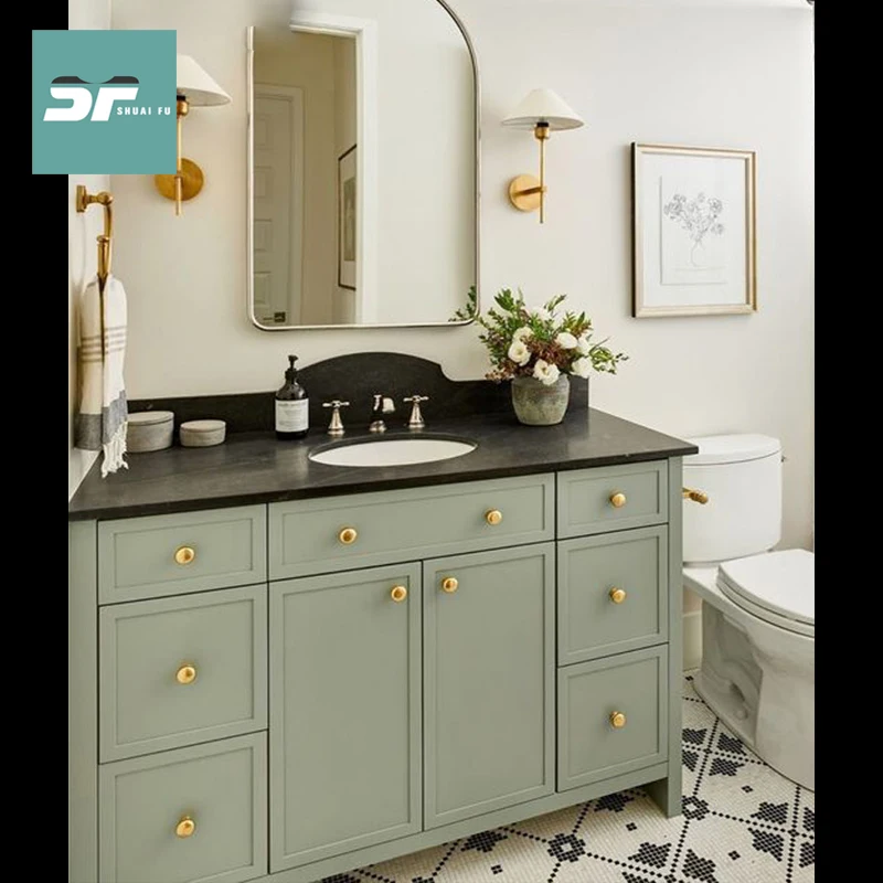 Mueble de baño de estilo americano, piso de madera maciza de roble, lavabo de baño personalizado, lavabo, combinación de mueble, minimalista - imagen 4